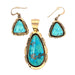 Rare 14k Tom Lewis Navajo Morenci Turquoise Pendant & Earrings Suite