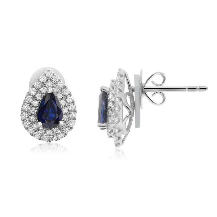 Pear-Cut Sapphire & Diamond Earrings in 18k White Gold