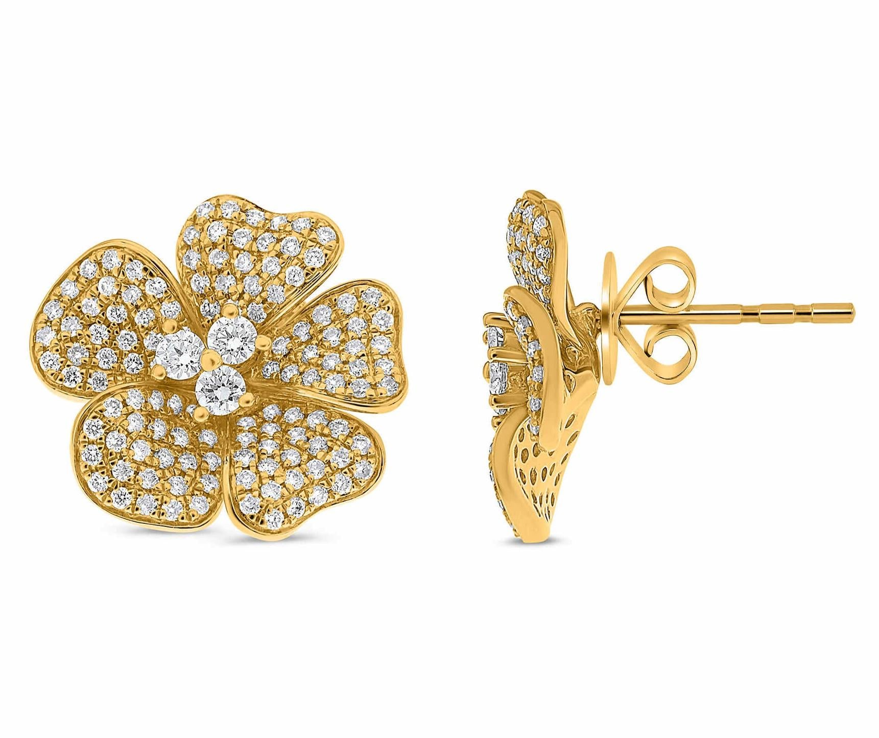 14k Yellow Gold Earrings with 0.75 Carat Round White Diamonds