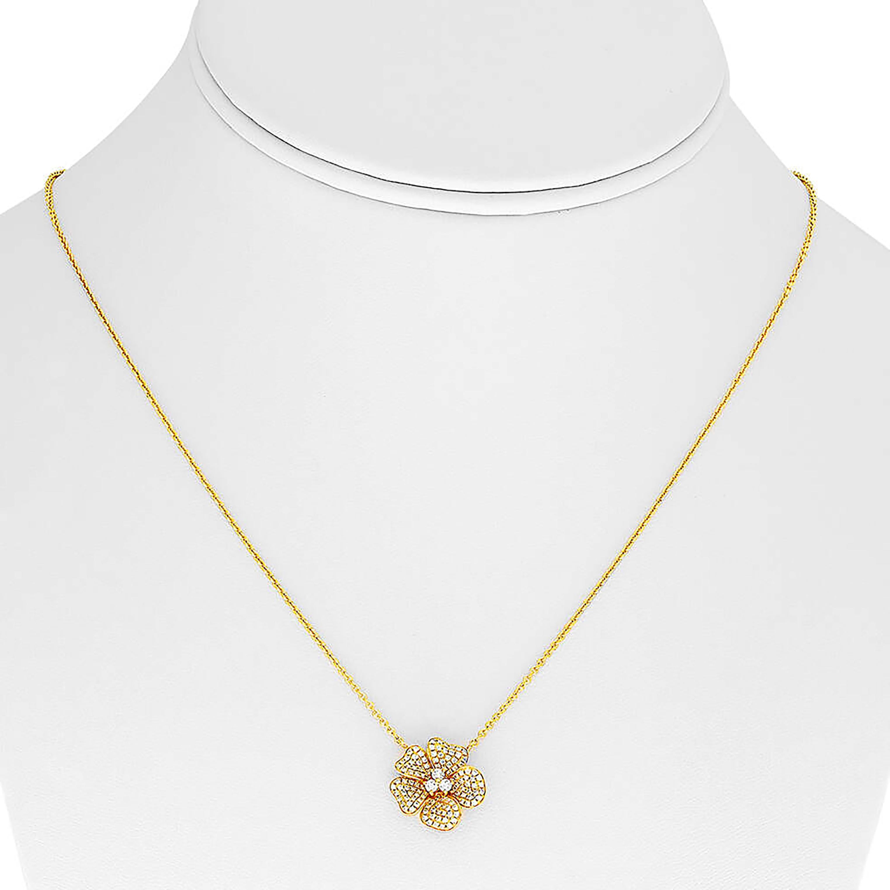 14k Yellow Gold Floral Diamond Necklace