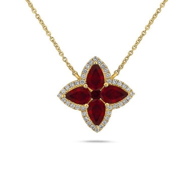 14k Gold Necklace with Marquise Ruby & Diamond Accents
