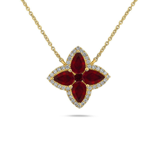 14k Gold Necklace with Marquise Ruby & Diamond Accents