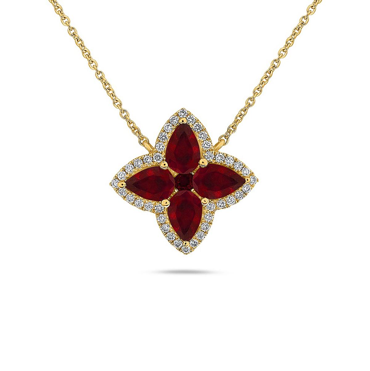 14k Gold Necklace with Marquise Ruby & Diamond Accents