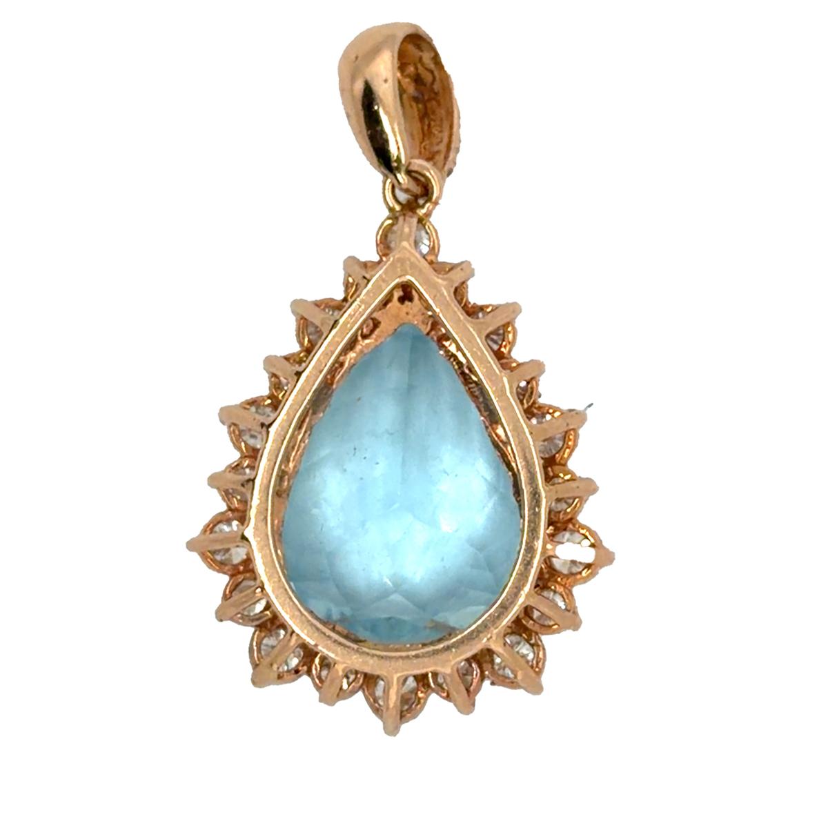 14k Rose Gold Necklace with Pear-Cut Aquamarine and Diamonds
