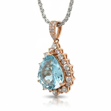 14k Rose Gold Necklace with Pear-Cut Aquamarine and Diamonds