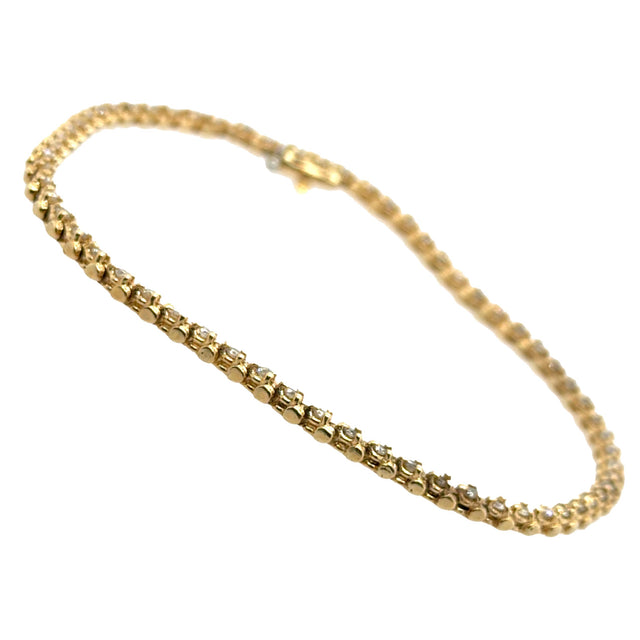 14k Yellow Gold Tennis Bracelet with 1.00 Carat White Diamonds