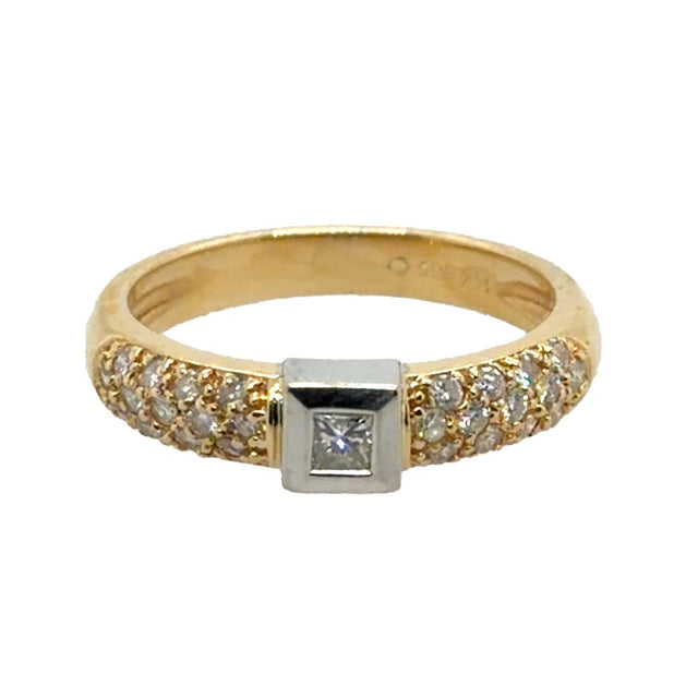 14k Yellow Gold Ring with Princess-Cut Diamond and Accents