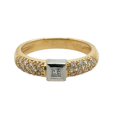 14k Yellow Gold Ring with Princess-Cut Diamond and Accents