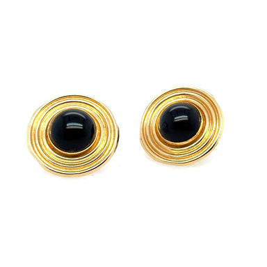14k Yellow Gold Black Onyx Flying Saucer Earrings,