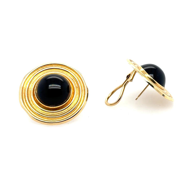 14k Yellow Gold Black Onyx Flying Saucer Earrings,