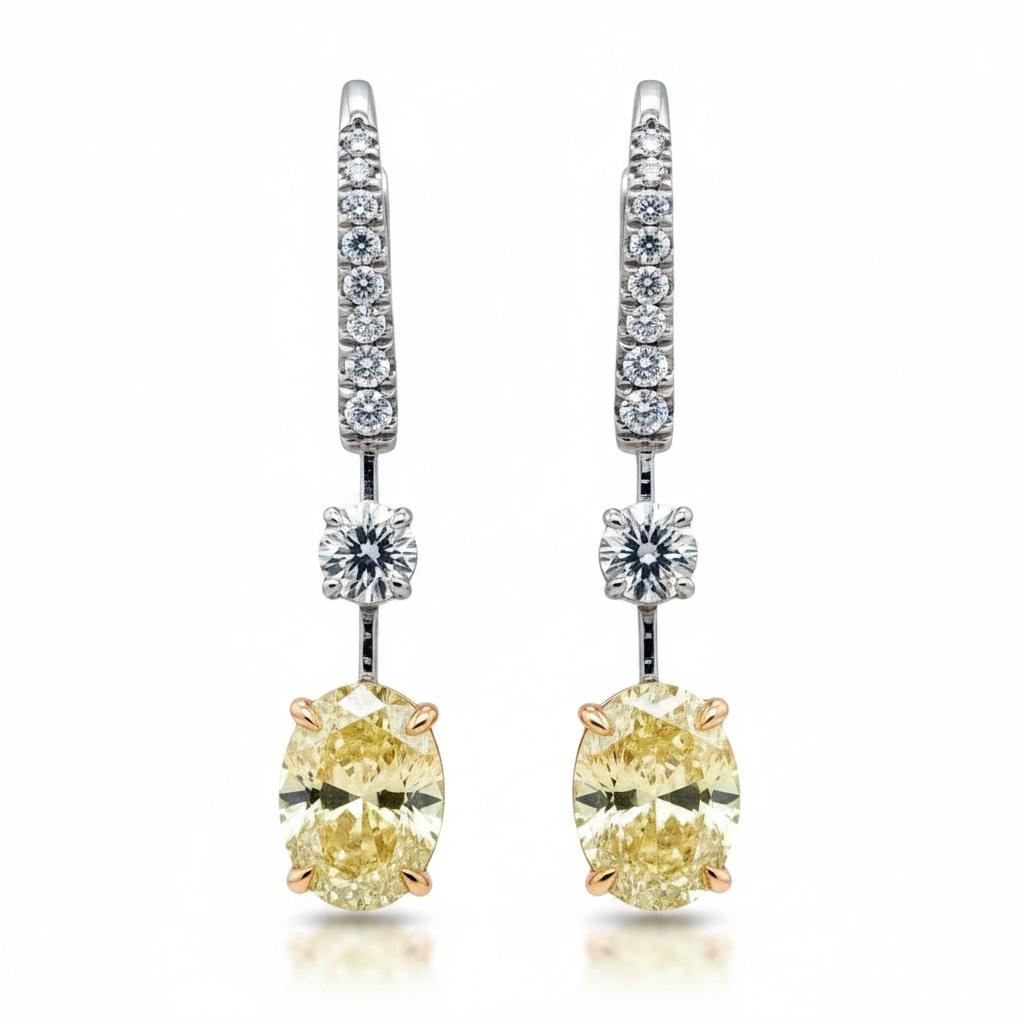 Platinum & 18k Fancy Yellow Diamond Earrings
