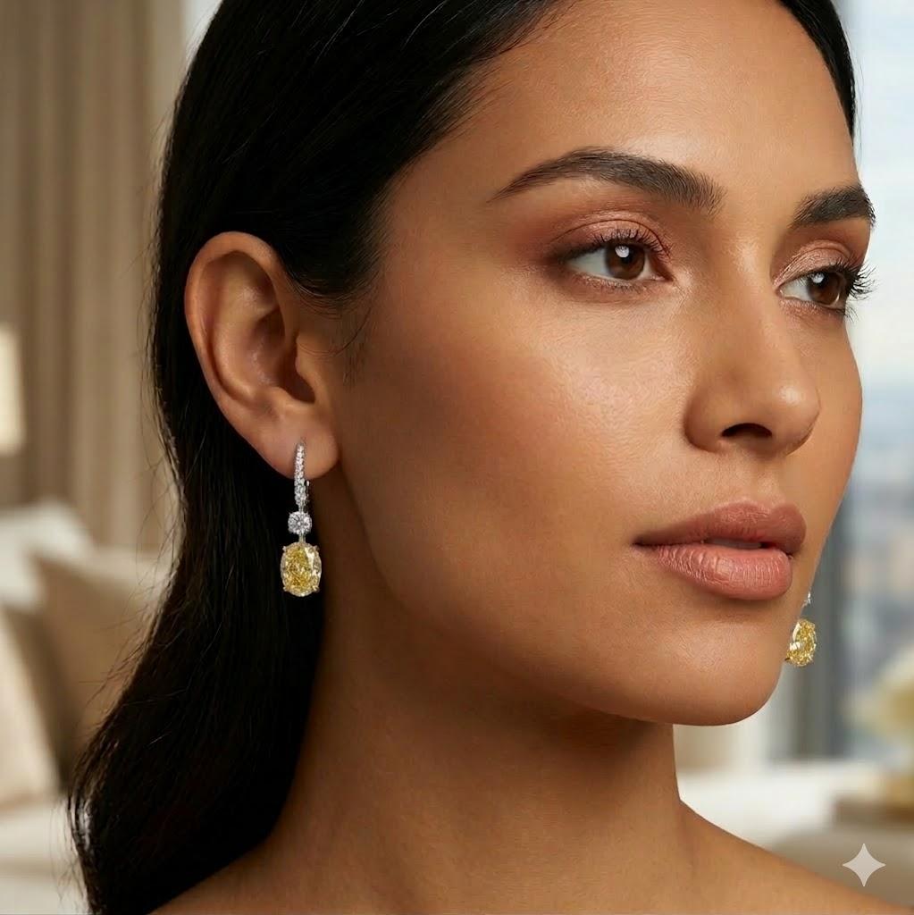 Platinum & 18k Fancy Yellow Diamond Earrings