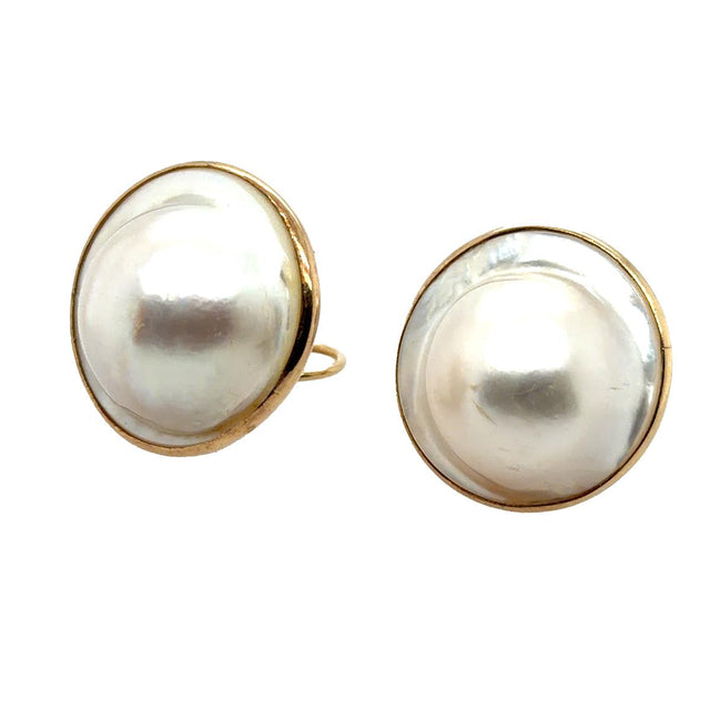 14k Yellow Gold Mabe Pearl Earrings