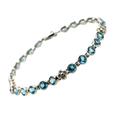 14k White Gold Bracelet with Blue Topaz and Diamond 7" Sizable