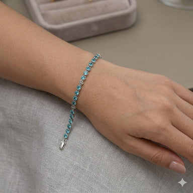 14k White Gold Bracelet with Blue Topaz and Diamond 7" Sizable