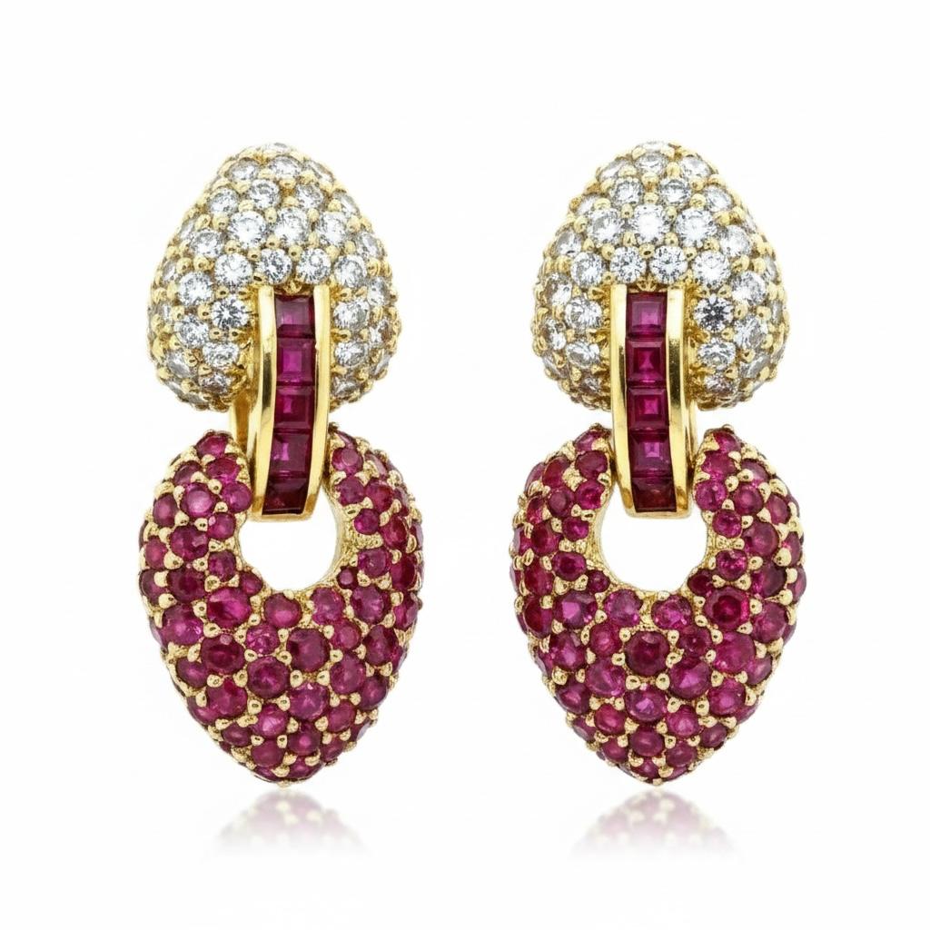 18k Fine Ruby & Diamond Earrings