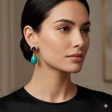 18k Turquoise, Ruby, Onyx & Diamond Earrings