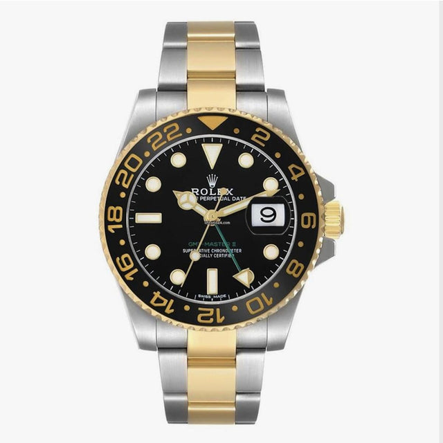 18k Gold & Stainless Steel Rolex GMT-Master II 40mm Black Dial