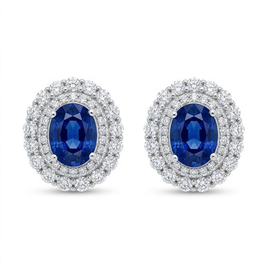 Platinum Earrings with Oval Blue Sapphires and White Diamonds