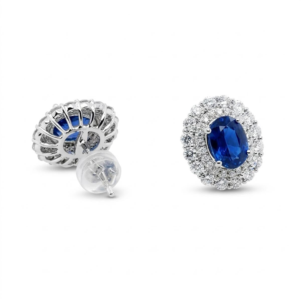 Platinum Earrings with Oval Blue Sapphires and White Diamonds
