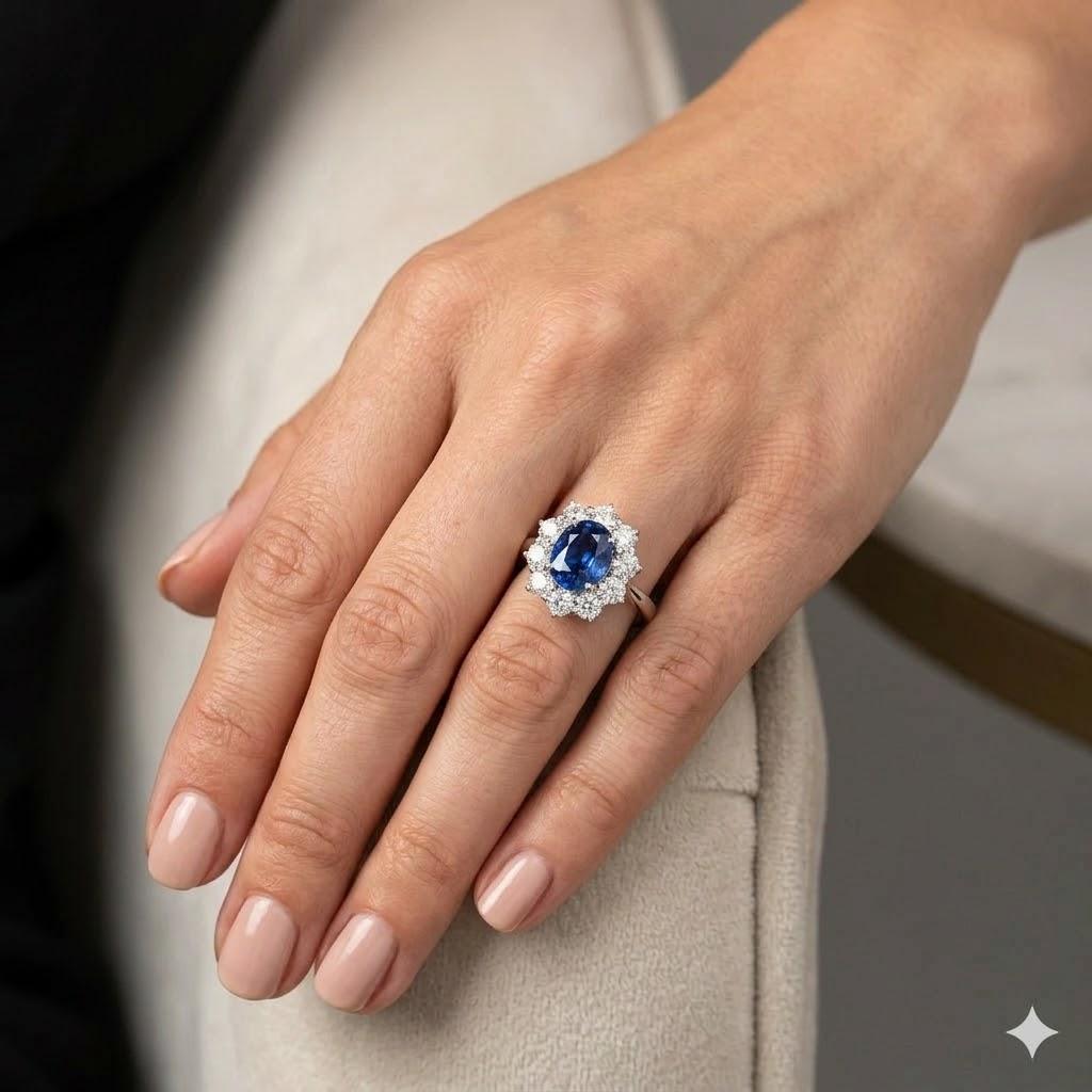 18k White Gold Blue Sapphire Ring