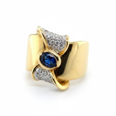18k Yellow Gold Blue Sapphire and Diamond Ring