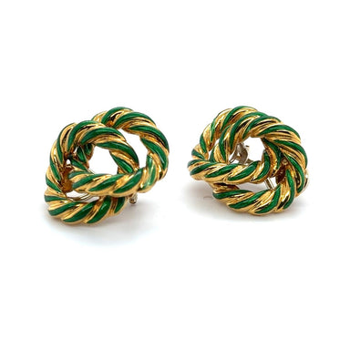 18k Yellow Gold Enamel Knot Earrings