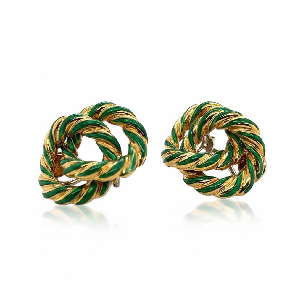 18k Yellow Gold Enamel Knot Earrings