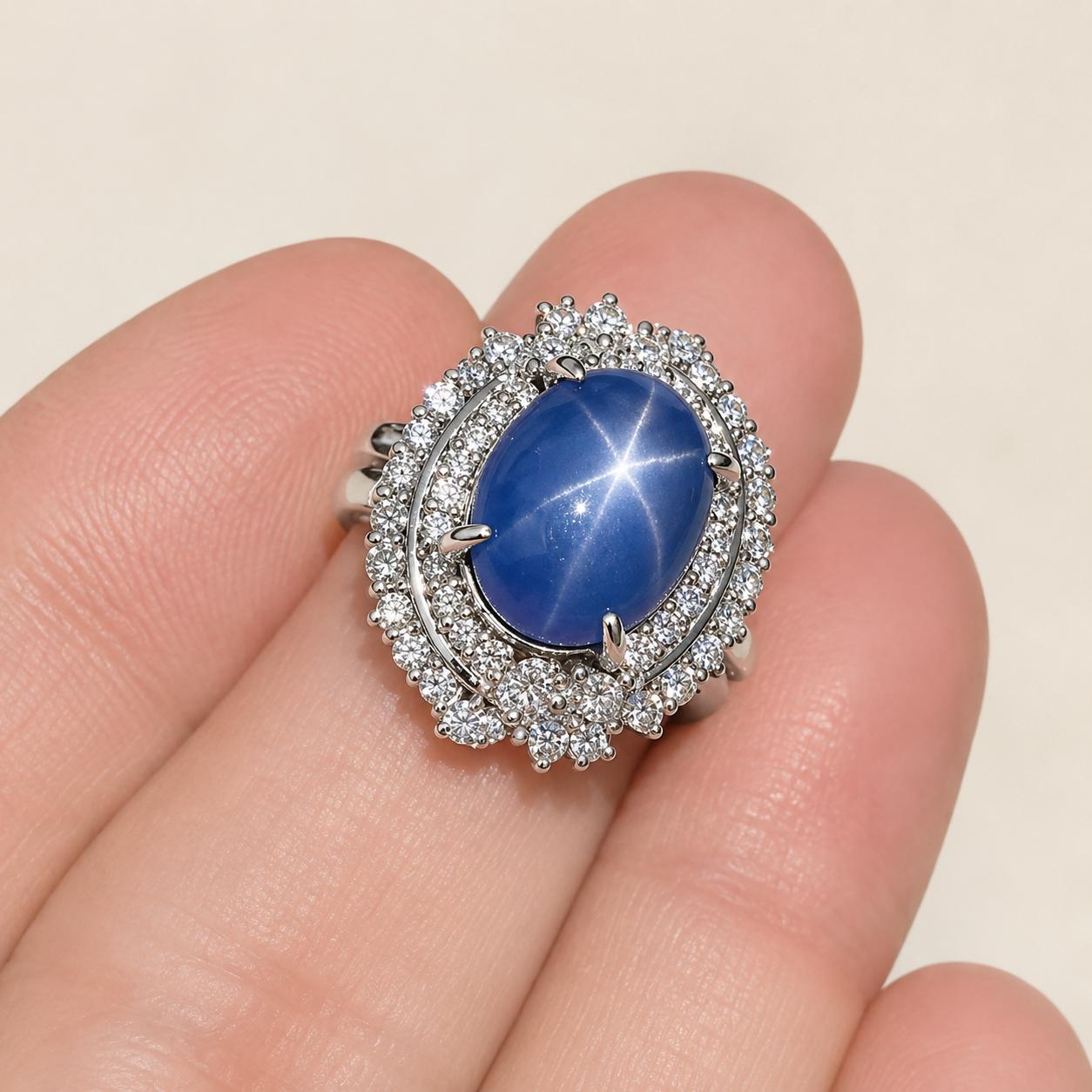 Platinum Ring with 9.11ct Blue Star Sapphire