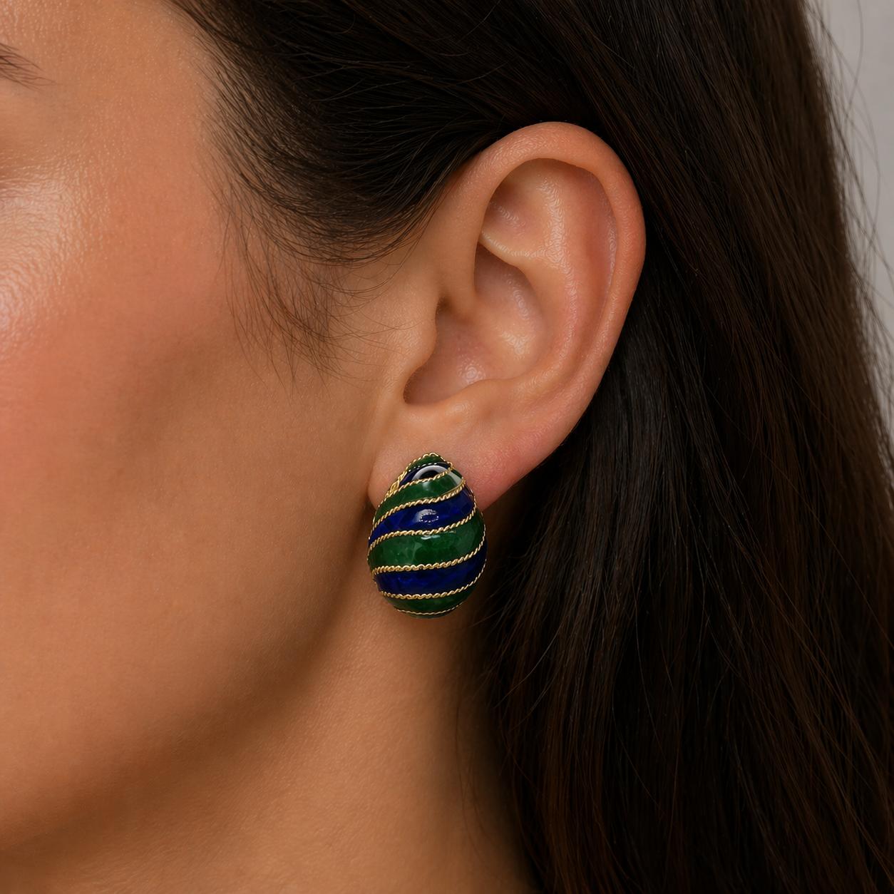 Blue & Green Enamel Earrings