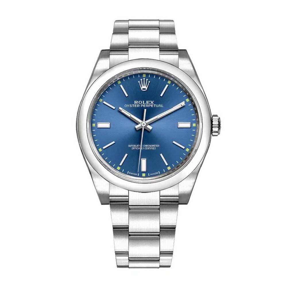 Rolex Oyster Perpetual 39mm Blue Dial Watch Model 114300