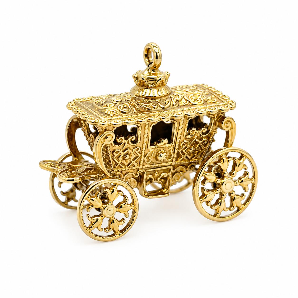 14k Yellow Gold Carriage Charm 9.48g Intricate Design