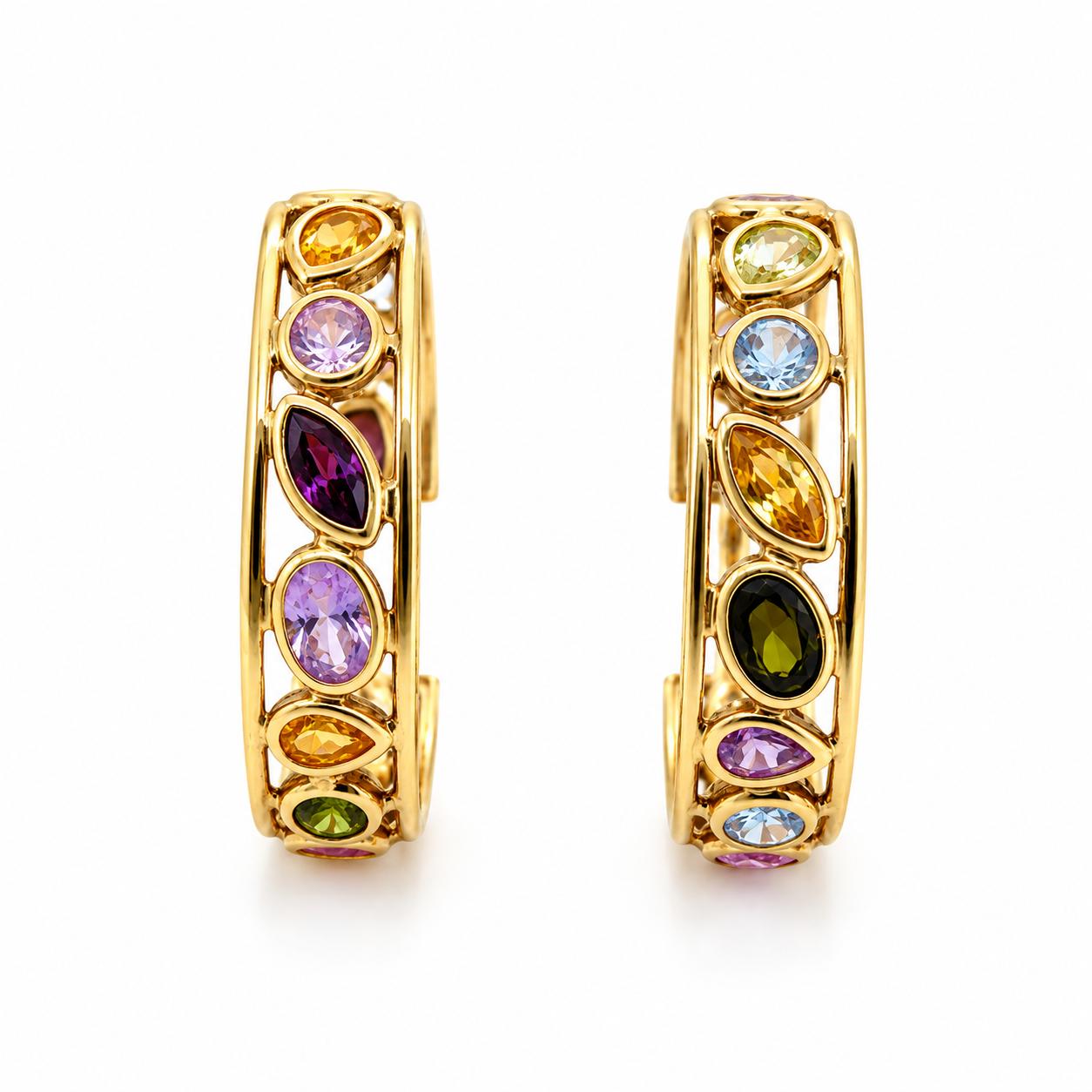 Italian Gemstone Hoop Earrings