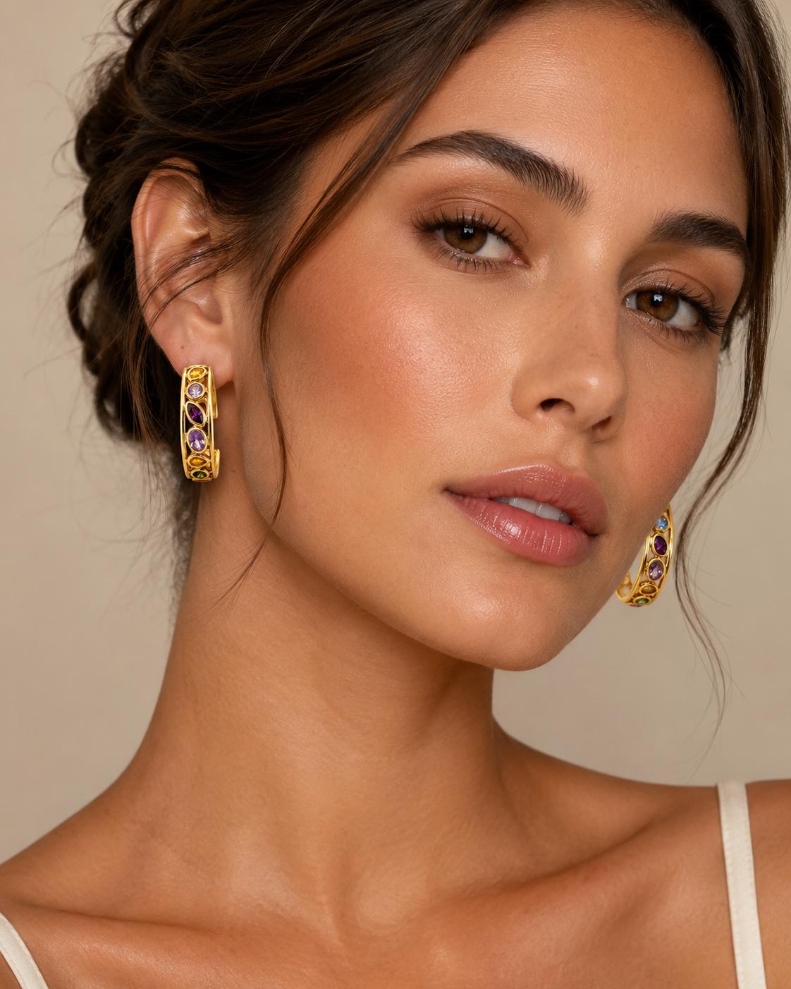 Italian Gemstone Hoop Earrings