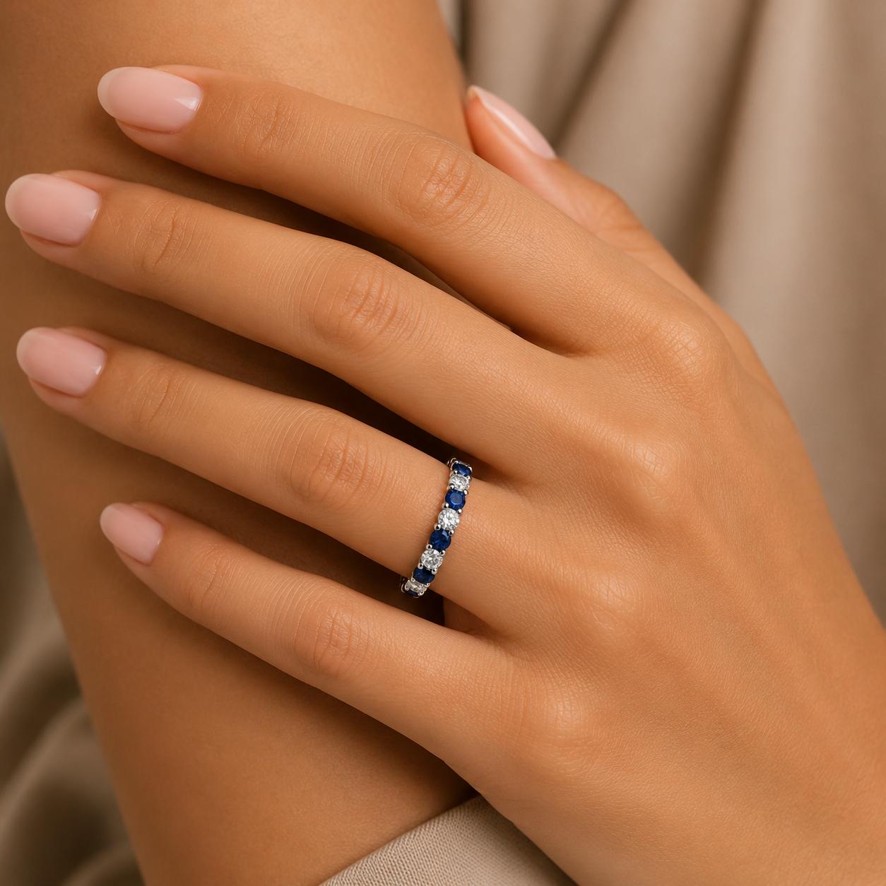 14k White Gold Ring Sapphires Eternity Band