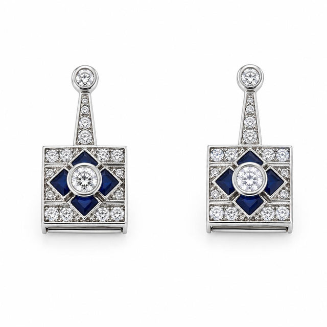 18k White Gold Diamond Sapphire Earrings