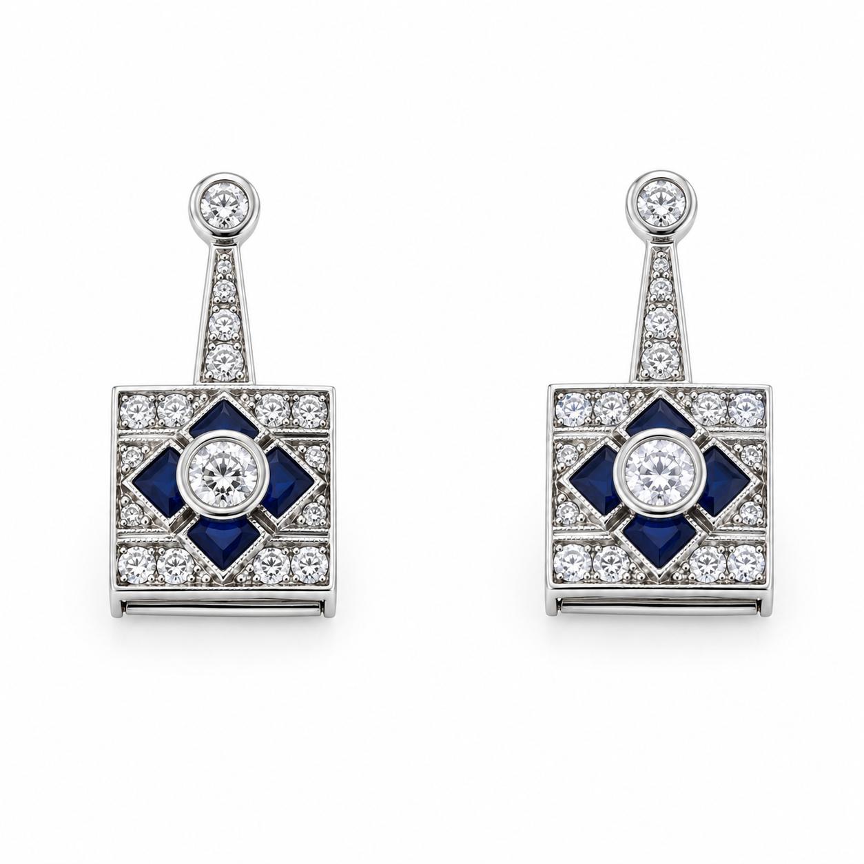 18k White Gold Diamond Sapphire Earrings