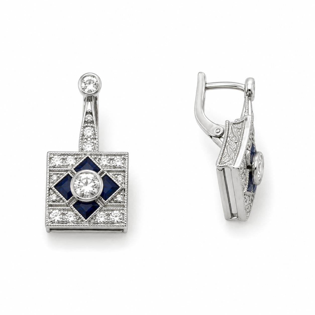 18k White Gold Diamond Sapphire Earrings