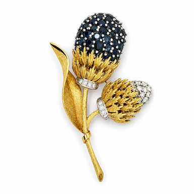 18k Sapphire & Diamond Thistle Brooch