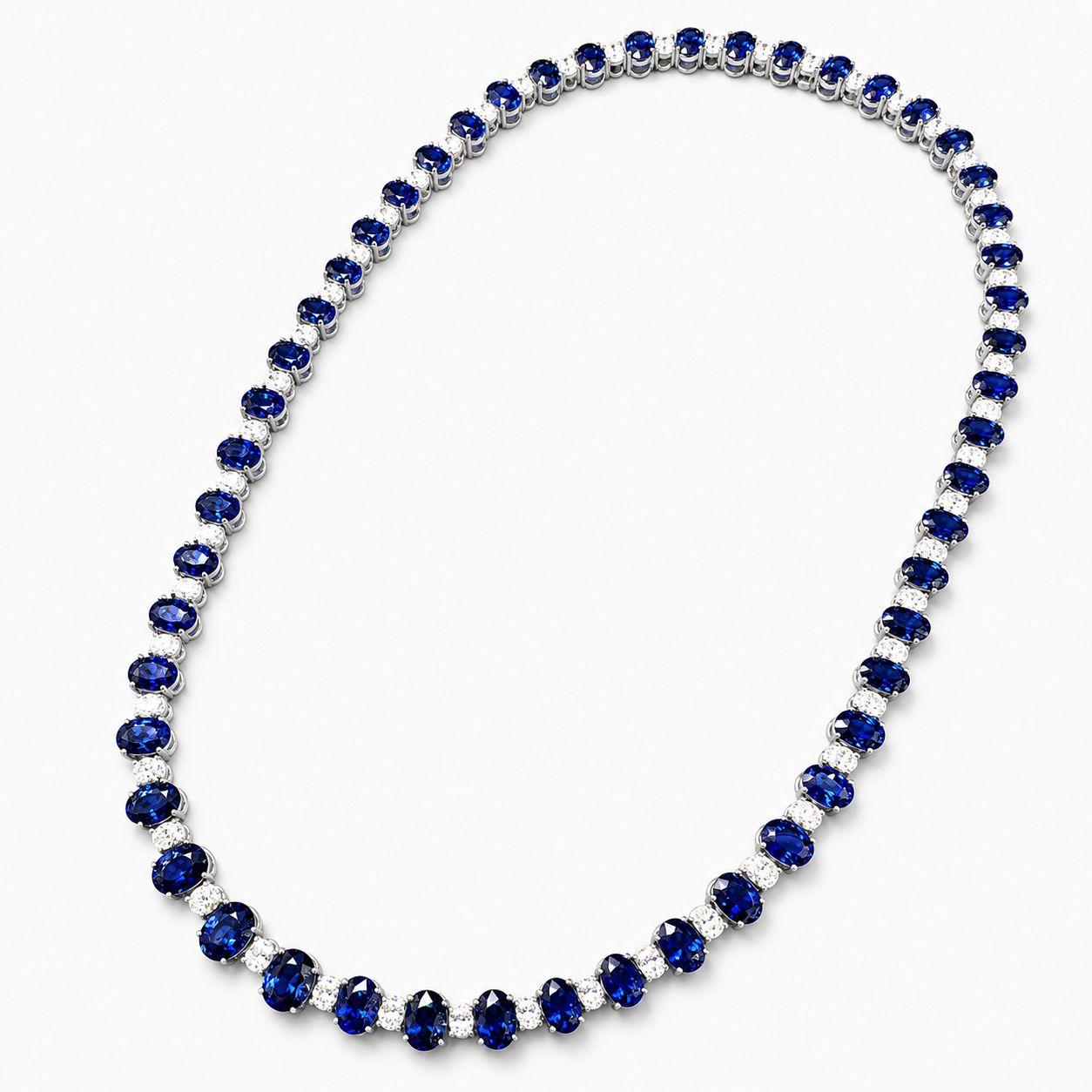 18k White Gold Sapphire and Diamond Necklace
