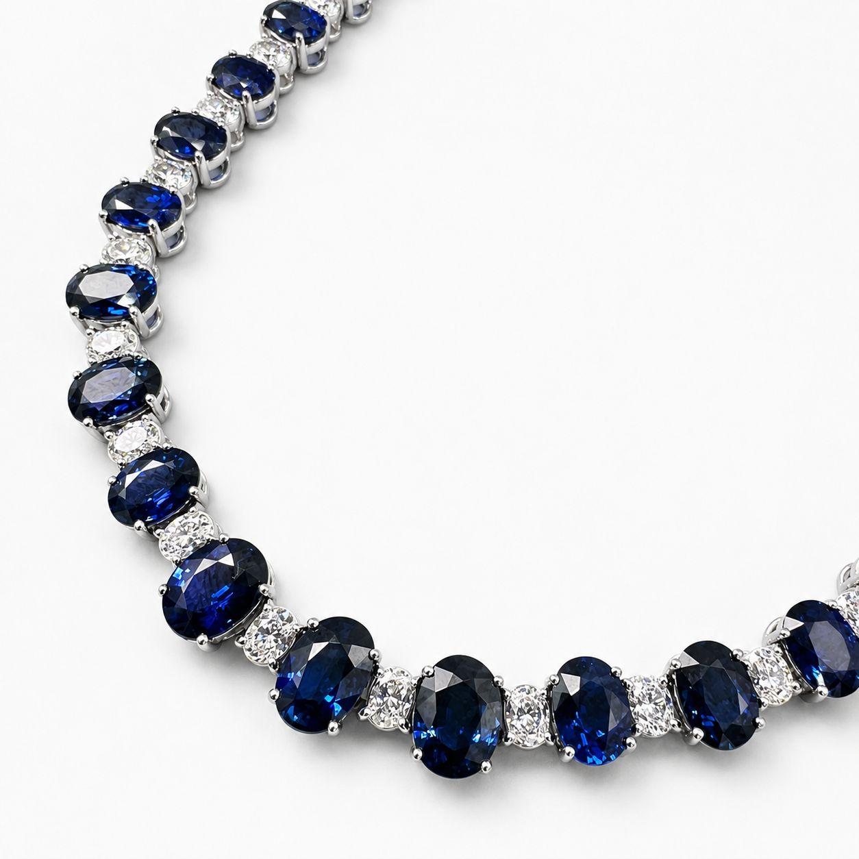 18k White Gold Sapphire and Diamond Necklace