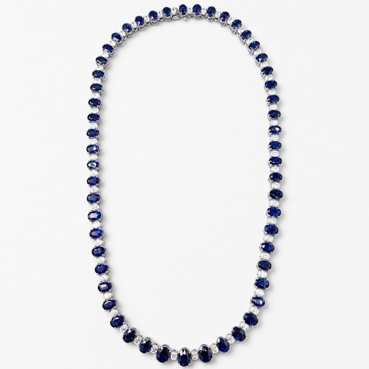 18k White Gold Sapphire and Diamond Necklace