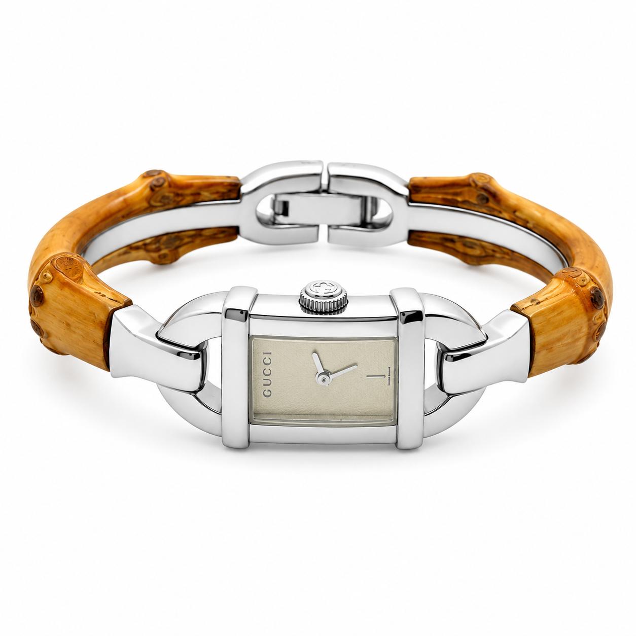 Gucci 6800L Stainless Steel Watch With Bamboo Bracelet