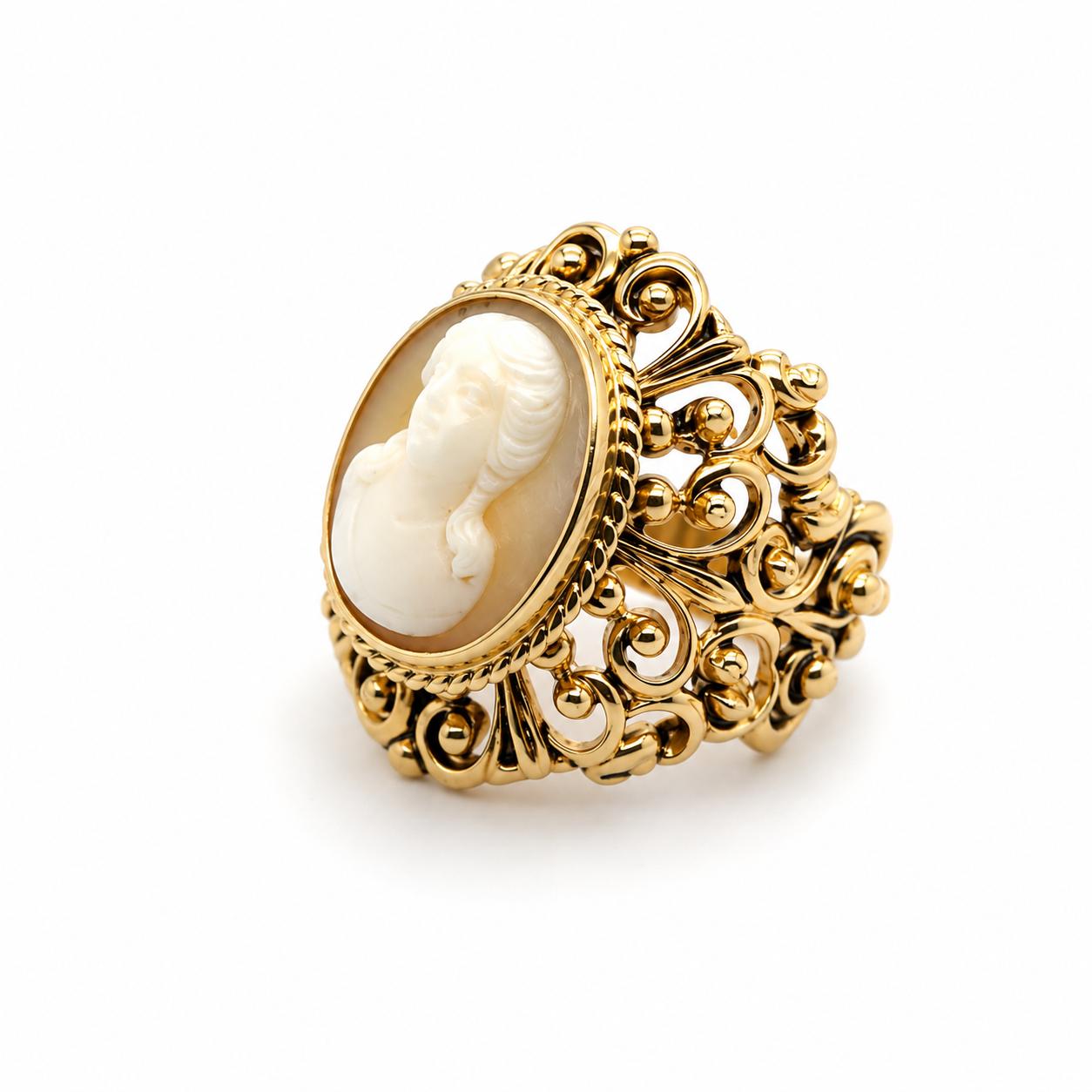 14k Yellow Gold Italian Cameo Ring, Early 20th Century