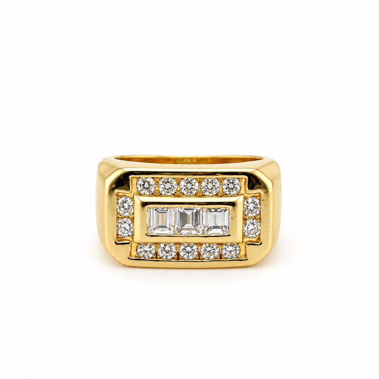 Gold Baguette & Round Diamond Ring