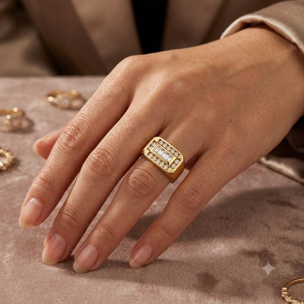 Gold Baguette & Round Diamond Ring