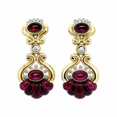 18k Yellow Gold Drop Earrings with Rhodolite Garnets and Diamonds