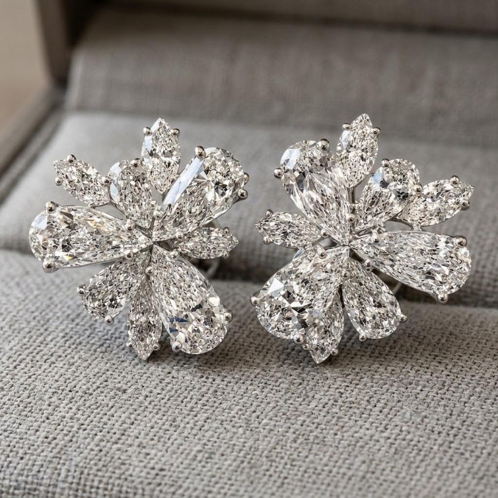 Platinum Diamond Cluster Earrings