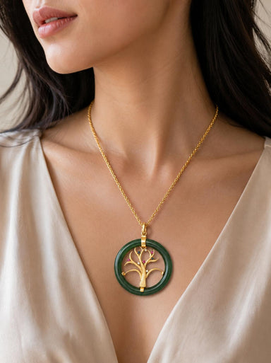 14k Yellow Gold Jade & Multicolor Gemstone Pendant
