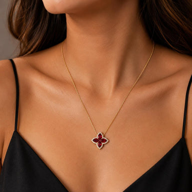 14k Gold Necklace with Marquise Ruby & Diamond Accents